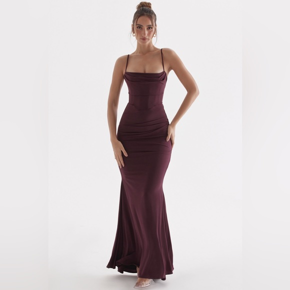 House of CB ‘Milena’ Dark Cherry Corset Maxi Dress NWOT - Picture 13 of 17